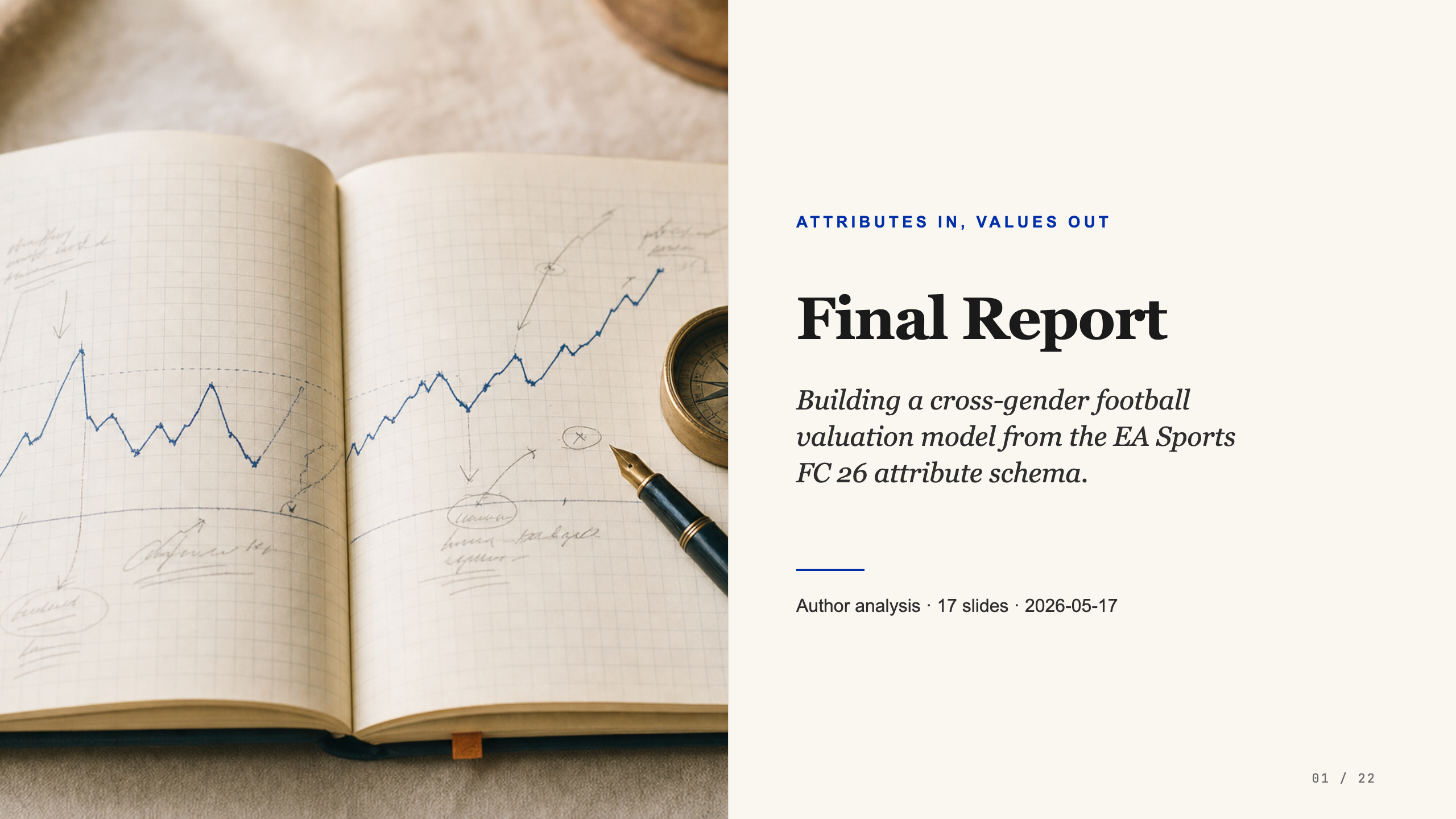 Slide 01 cover: notebook still life with title 'Final Report'