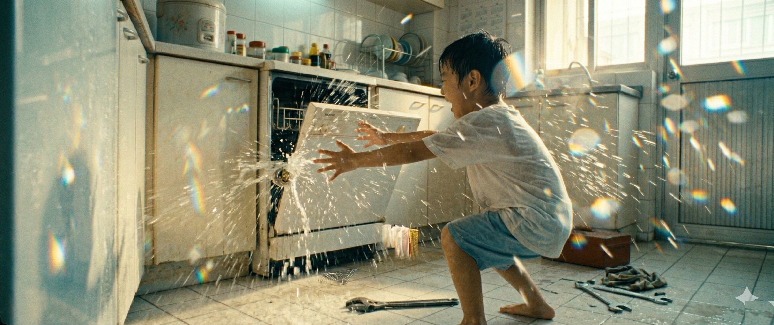 Water burst, anamorphic bokeh