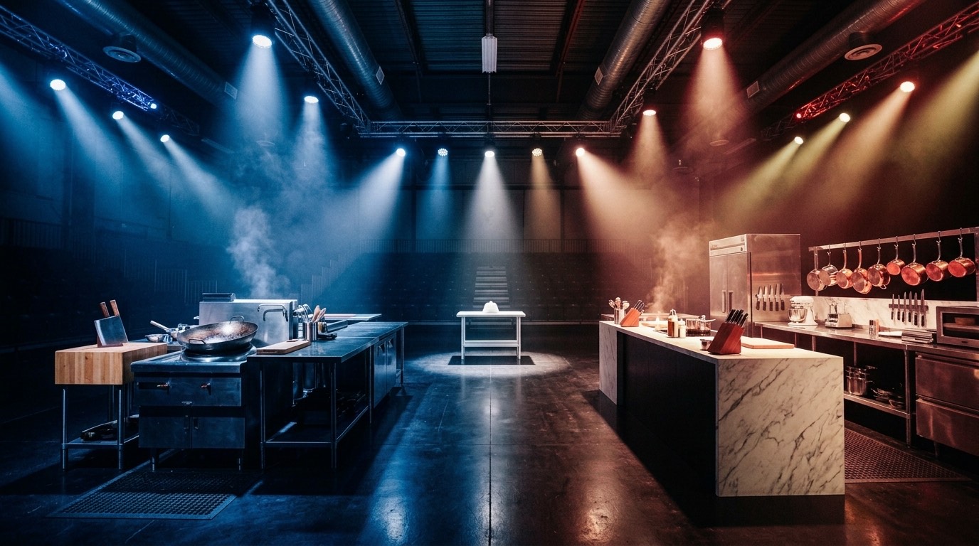 Opening shot, competition kitchen
