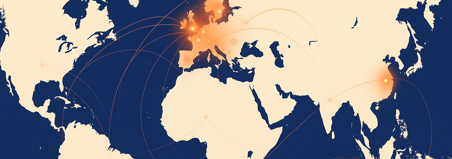 World map with football leagues as glowing network nodes.
